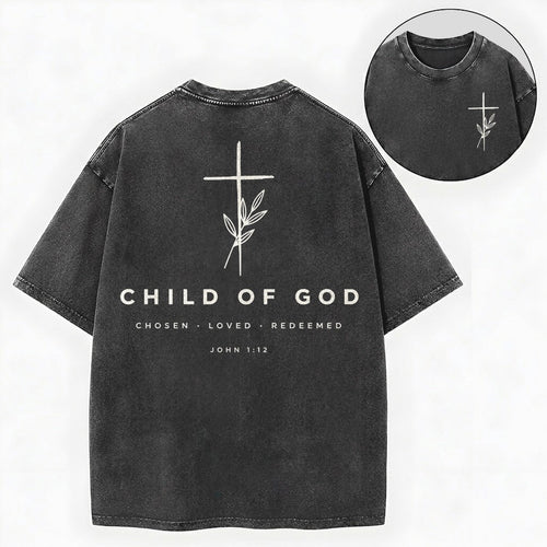 Child of God Shirt – Minimalist Cross Christian Vintage Washed Tee