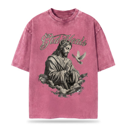God Heals Christian Oversized Graphic T-Shirt – Vintage Christian Streetwear Tee