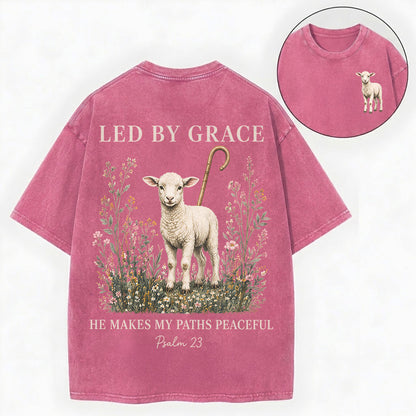 Led by Grace He Makes My Paths Peaceful Christian Vintage Unisex Washed Tee