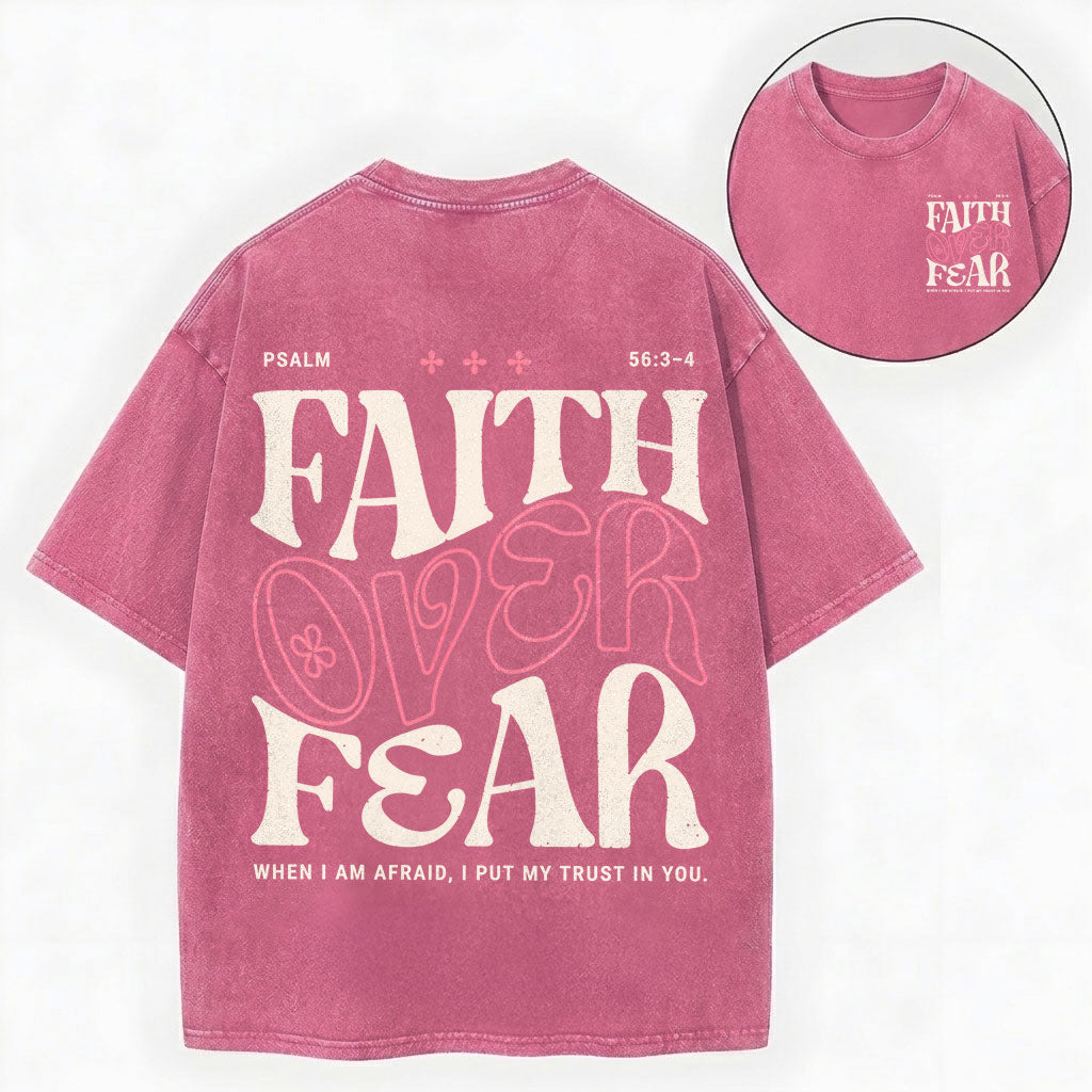 Faith Over Fear Christian Vintage Unisex Washed Tee