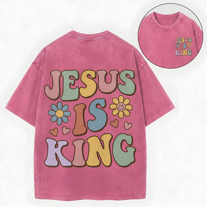 Jesus Is King – Retro Groovy Christian Vintage Unisex Washed Tee