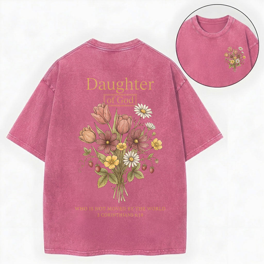 Daughter of God Shirt – Floral Christian Vintage Unisex Washed Tee