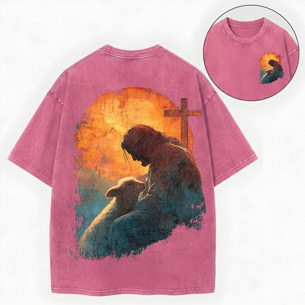 Jesus Lamb Shirt – Good Shepherd Christian Vintage Unisex Washed Tee