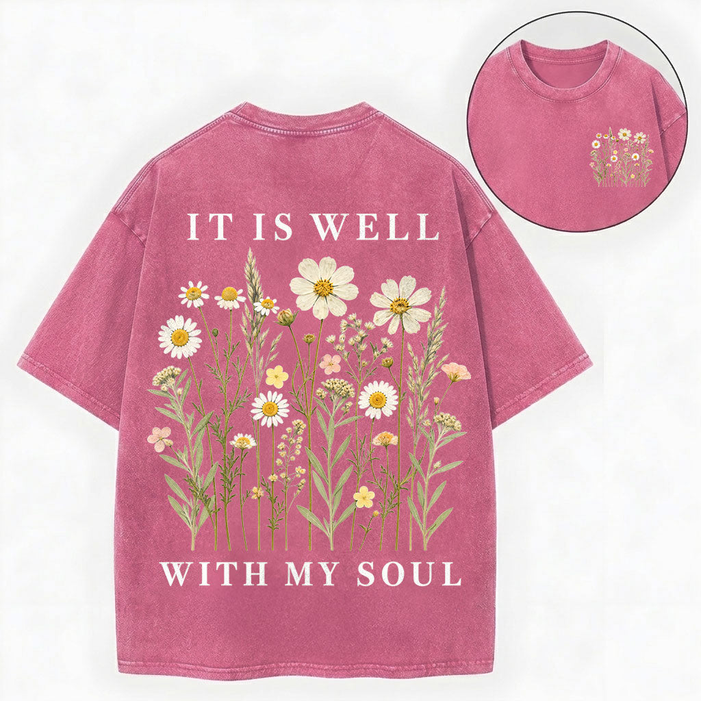 It Is Well With My Soul Shirt – Christian Vintage Unisex Washed Tee
