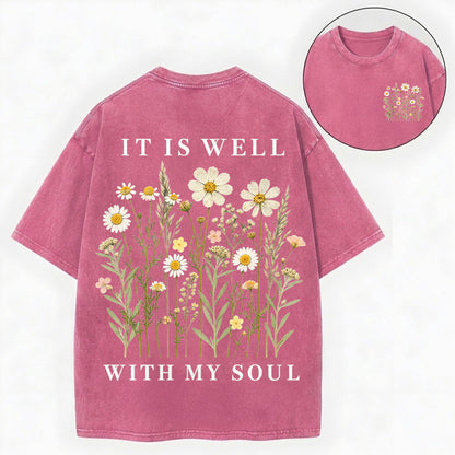 It Is Well With My Soul Shirt – Christian Vintage Unisex Washed Tee