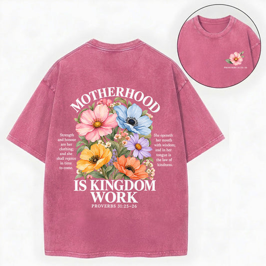 Mother's Day Christian Shirt – Kingdom Work Floral Unisex Washed Tee