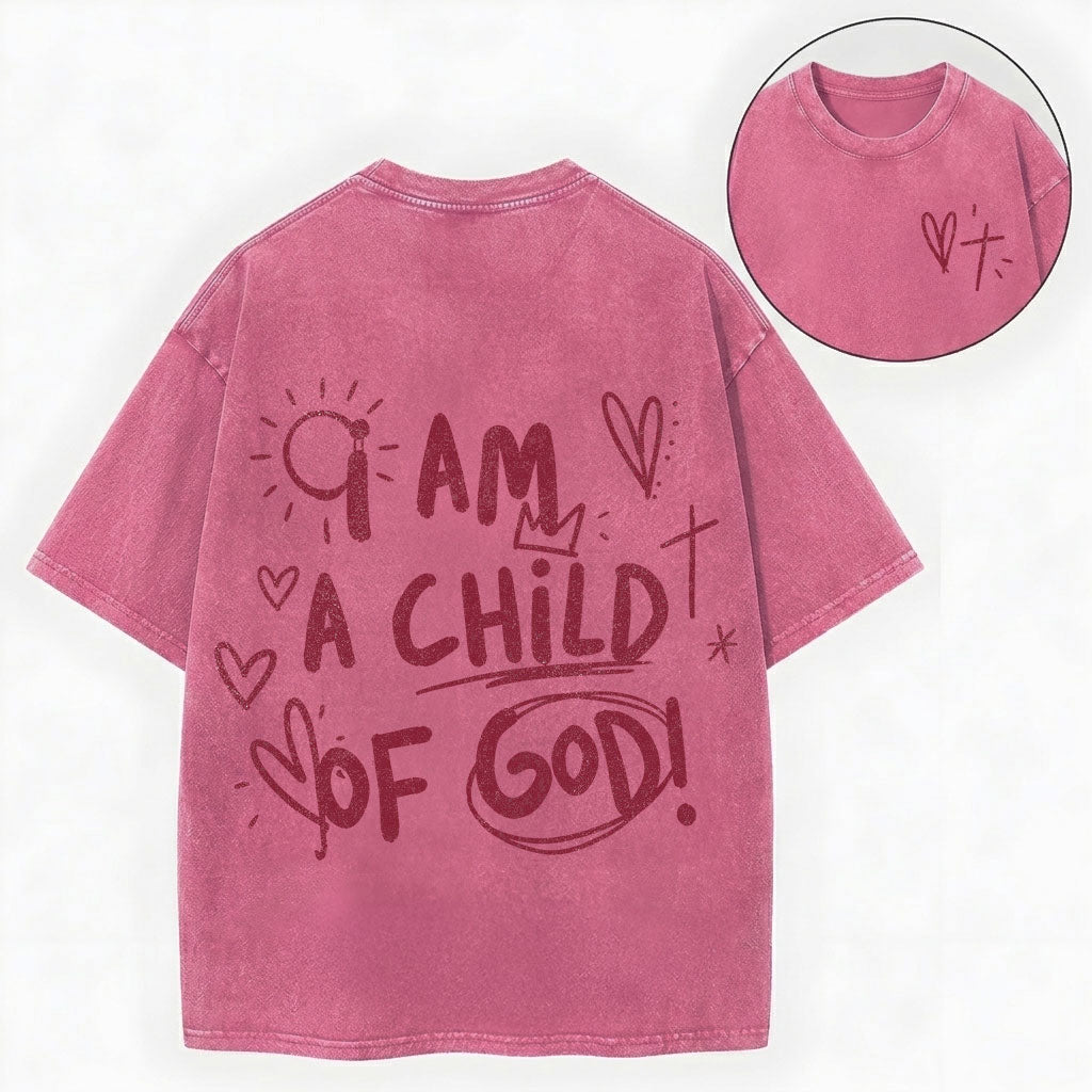 I Am a Child of God – Doodle Christian Vintage Unisex Washed Tee