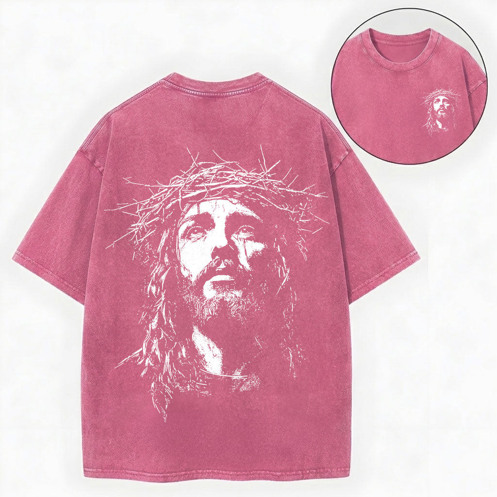 Jesus Crown of Thorns Shirt – Christian Vintage Unisex Washed Tee