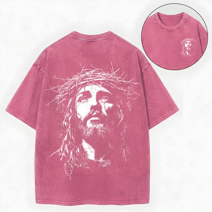 Jesus Crown of Thorns Shirt – Christian Vintage Unisex Washed Tee