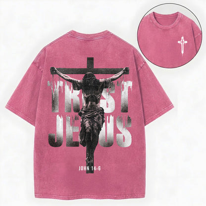 Trust Jesus Shirt – Cross Christian Streetwear Vintage Unisex Washed Tee