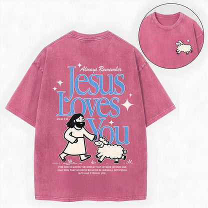 Always Remember Jesus Loves You Christian Vintage Unisex Washed Tee