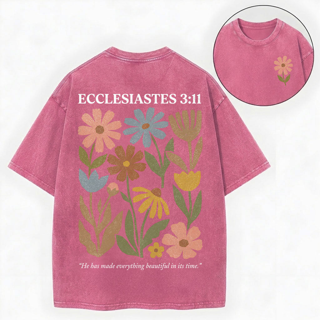 Ecclesiastes 3:11 Shirt – Floral Christian Vintage Unisex Washed Tee