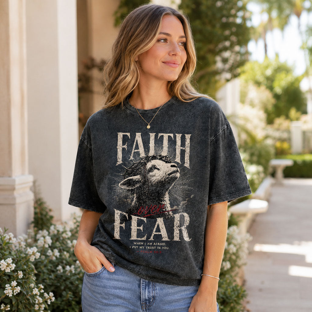 Faith Over Fear Christian Washed T-Shirt – Vintage Christian Streetwear Tee