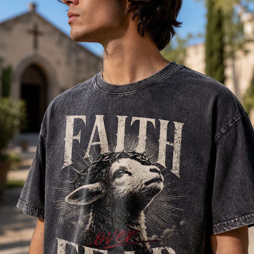 Faith Over Fear Christian Washed T-Shirt – Vintage Christian Streetwear Tee