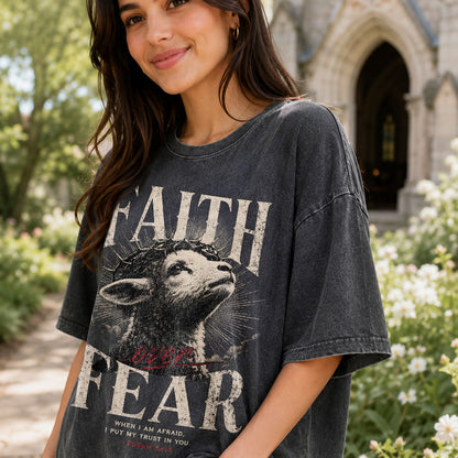 Faith Over Fear Christian Washed T-Shirt – Vintage Christian Streetwear Tee