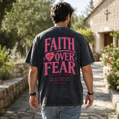 Faith Over Fear Christian Washed T-Shirt – Vintage Christian Streetwear Tee