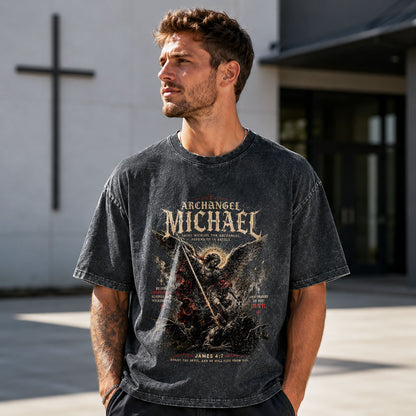 Archangel Michael Christian Washed T-Shirt