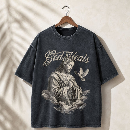God Heals Christian Oversized Graphic T-Shirt – Vintage Christian Streetwear Tee