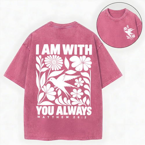 I Am With You Always – Floral Bird Christian Unisex Washed Tee