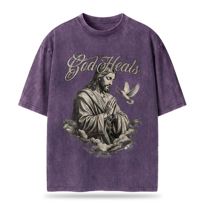 God Heals Christian Oversized Graphic T-Shirt – Vintage Christian Streetwear Tee