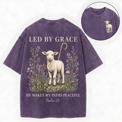 Led by Grace He Makes My Paths Peaceful Christian Vintage Unisex Washed Tee