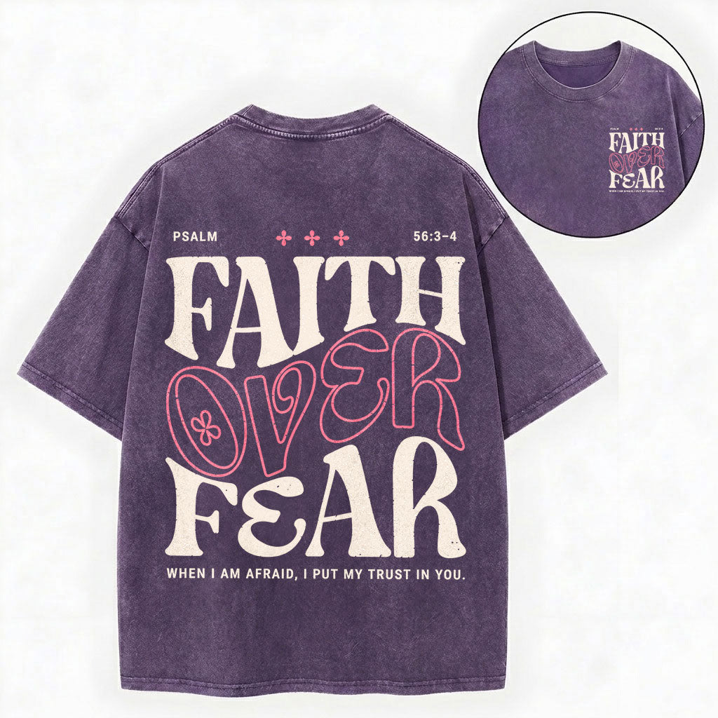 Faith Over Fear Christian Vintage Unisex Washed Tee