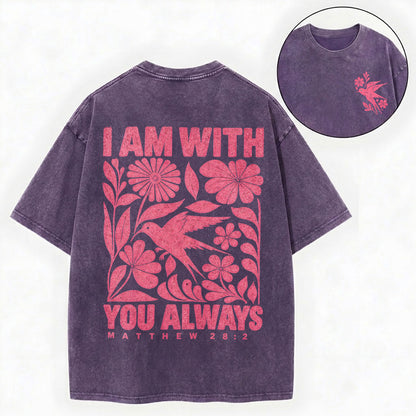 I Am With You Always – Floral Bird Christian Unisex Washed Tee
