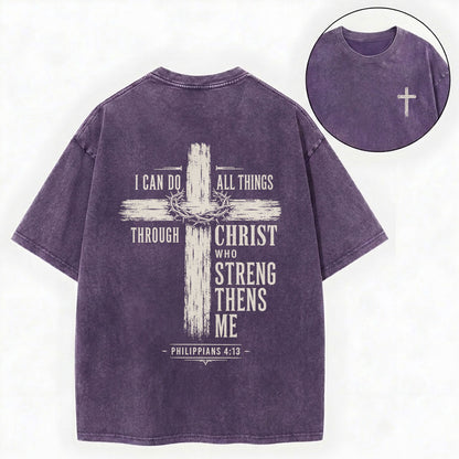 I Can Do All Things Through Christ Christian Washed T-Shirt
