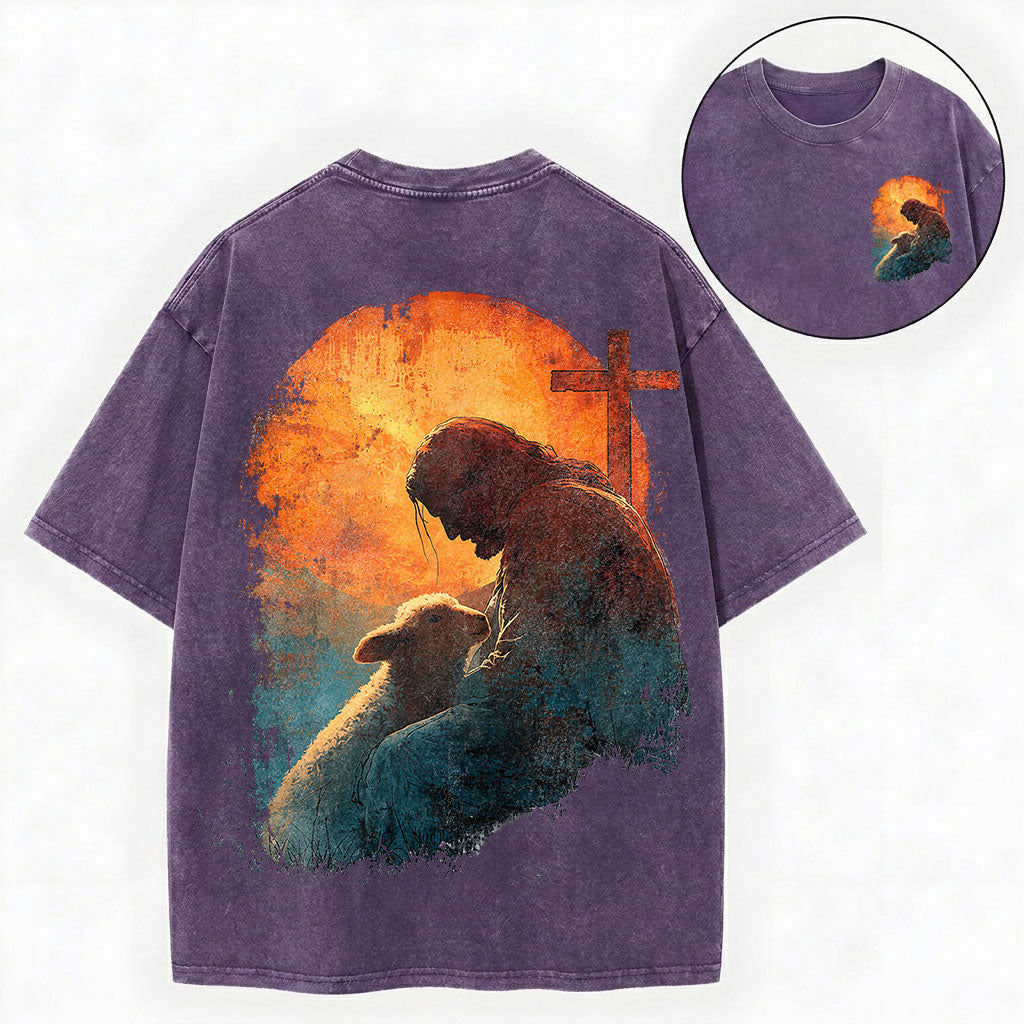 Jesus Lamb Shirt – Good Shepherd Christian Vintage Unisex Washed Tee