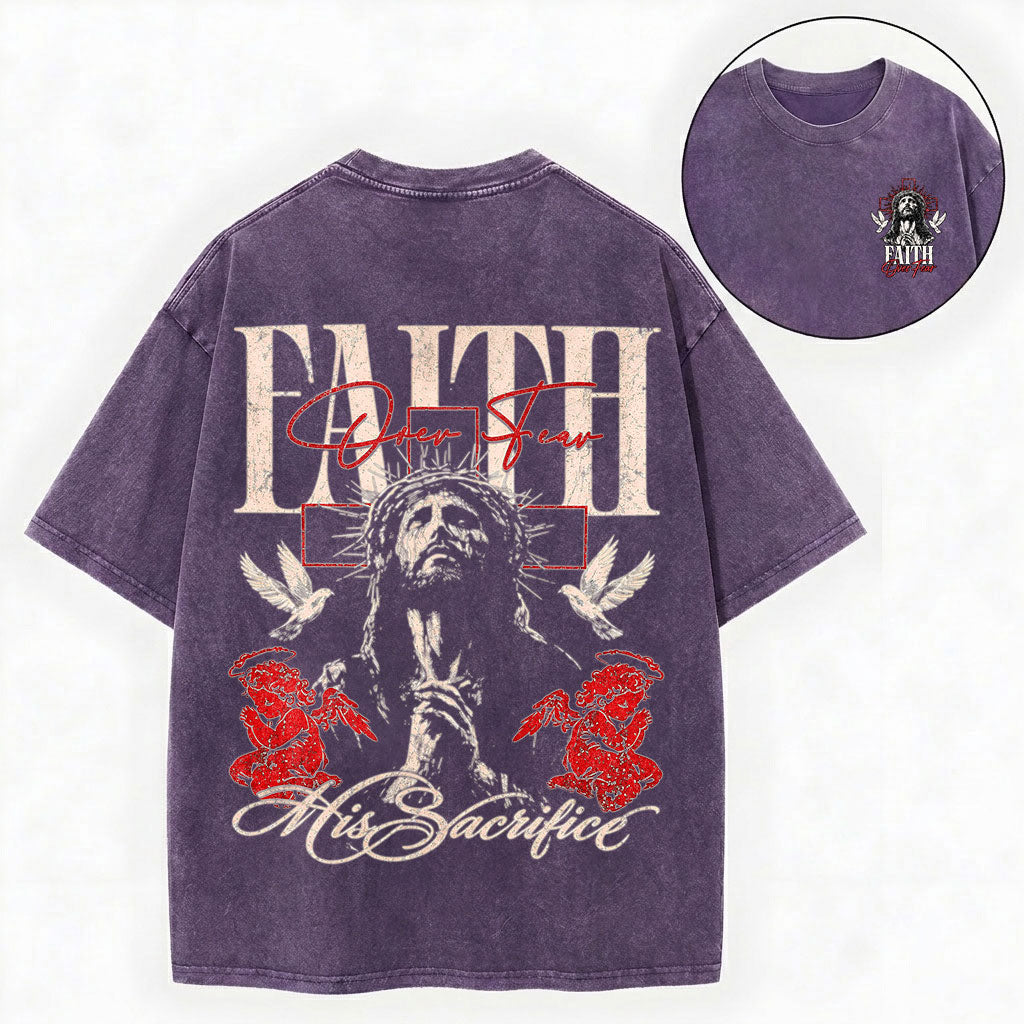 His Sacrifice Shirt – Faith Over Fear Jesus Christian Unisex Washed Tee