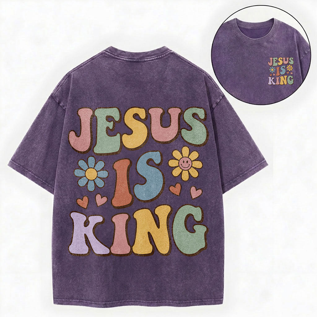 Jesus Is King – Retro Groovy Christian Vintage Unisex Washed Tee