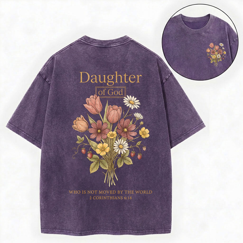 Daughter of God Shirt – Floral Christian Vintage Unisex Washed Tee