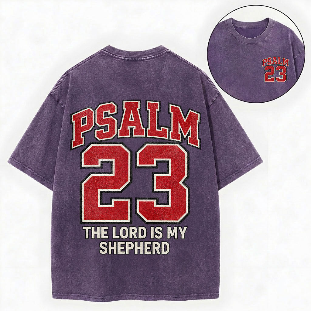The Lord Is My Shepherd Shirt – Psalm 23 Varsity Christian Washed Tee