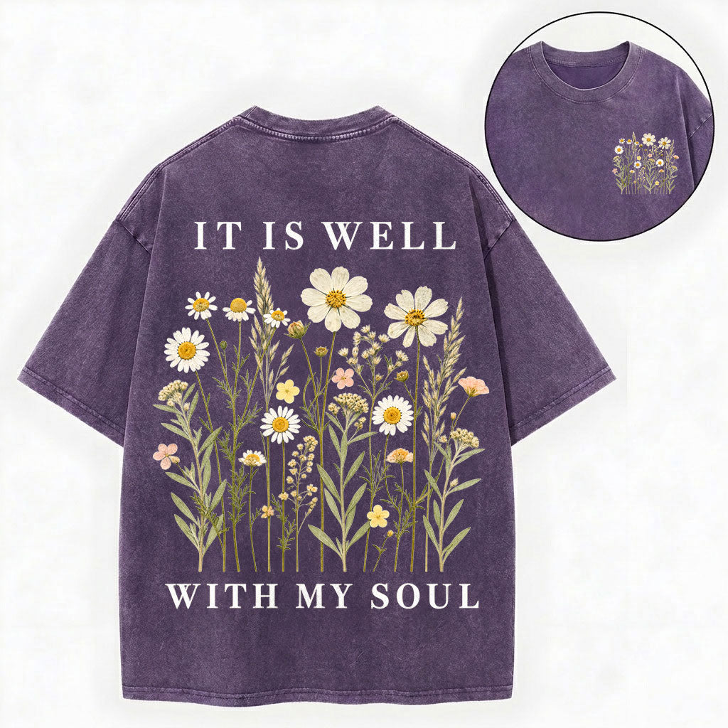 It Is Well With My Soul Shirt – Christian Vintage Unisex Washed Tee