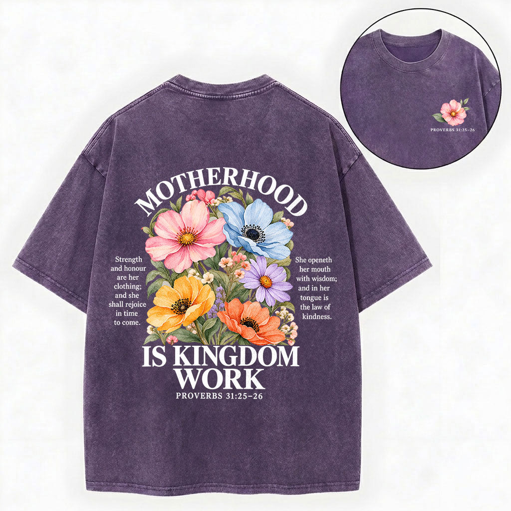Mother's Day Christian Shirt – Kingdom Work Floral Unisex Washed Tee
