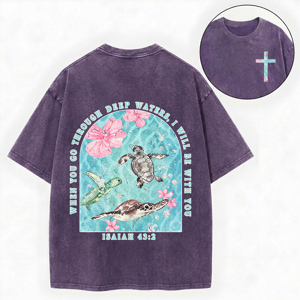 Summer Christian Shirt – Sea Turtle Floral Cross Unisex Washed Tee