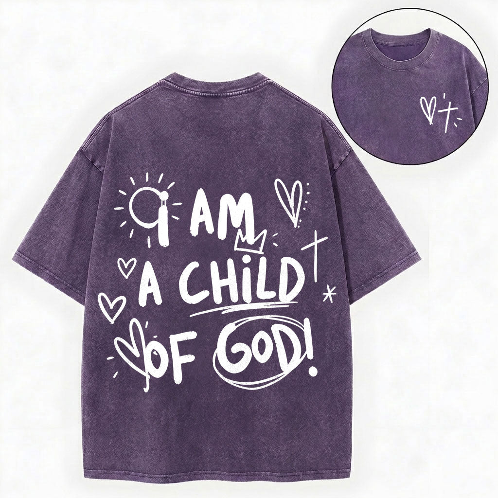 I Am a Child of God – Doodle Christian Vintage Unisex Washed Tee