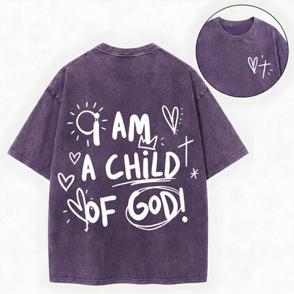 I Am a Child of God – Doodle Christian Vintage Unisex Washed Tee