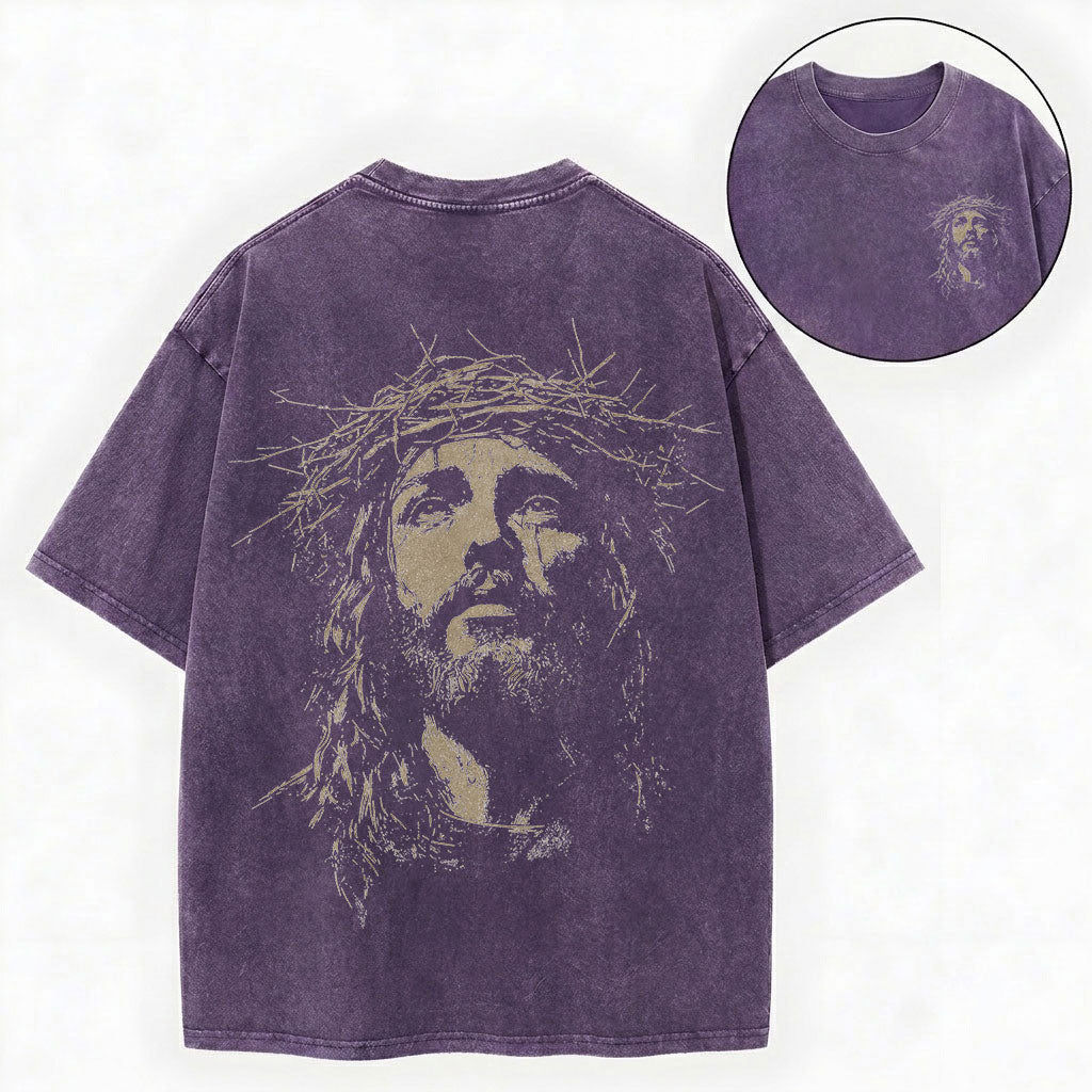 Jesus Crown of Thorns Shirt – Christian Vintage Unisex Washed Tee