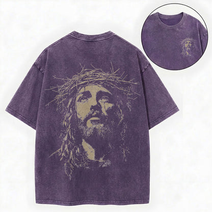 Jesus Crown of Thorns Shirt – Christian Vintage Unisex Washed Tee