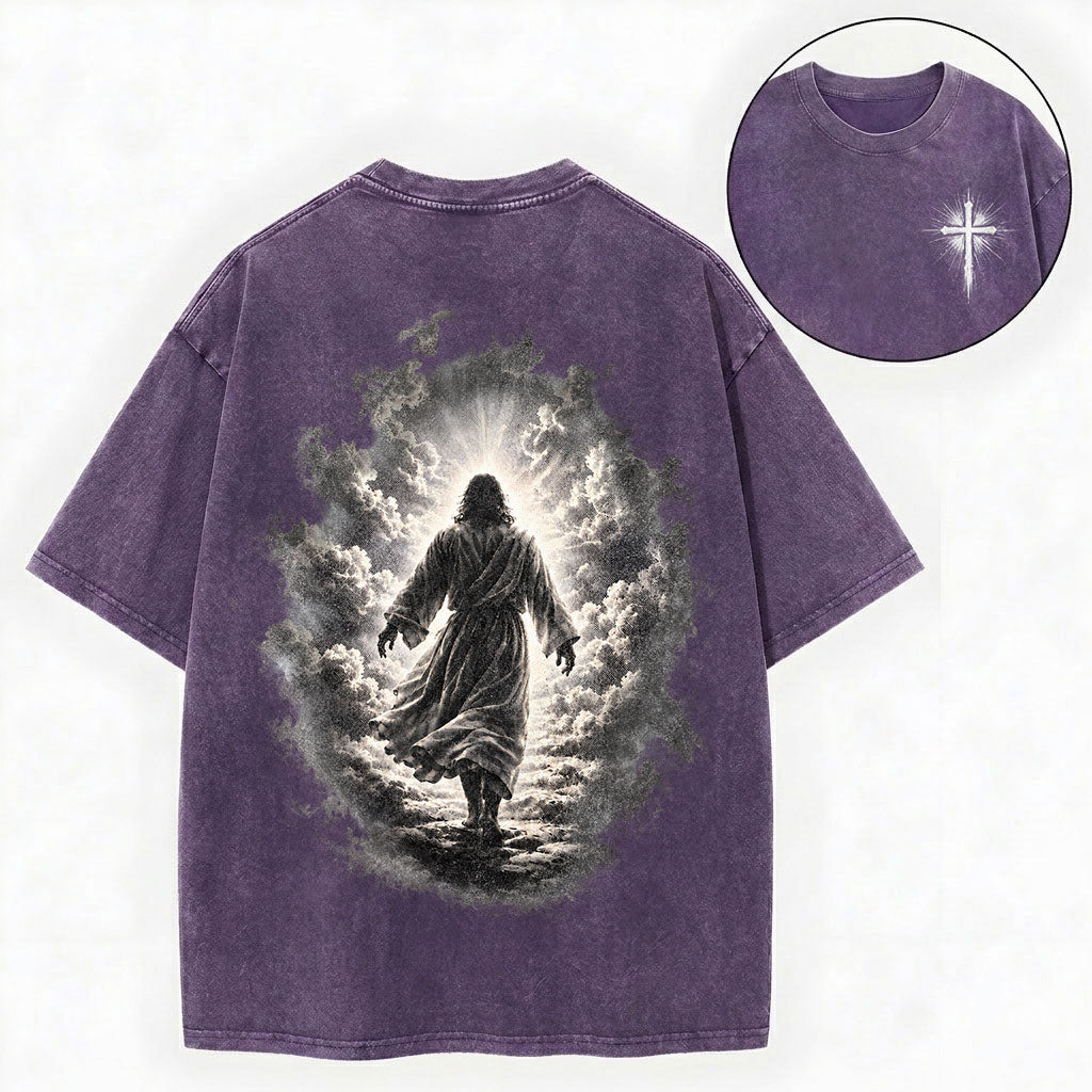 Jesus Walking to Heaven Shirt – Christian Vintage Unisex Washed Tee