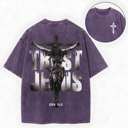 Trust Jesus Shirt – Cross Christian Streetwear Vintage Unisex Washed Tee