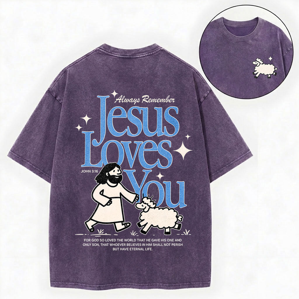 Always Remember Jesus Loves You Christian Vintage Unisex Washed Tee