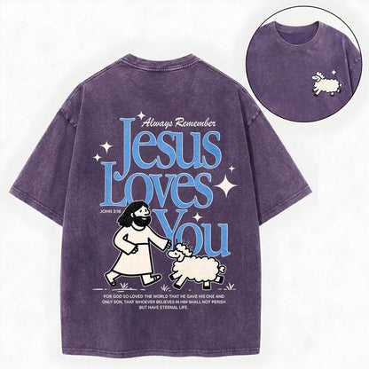 Always Remember Jesus Loves You Christian Vintage Unisex Washed Tee