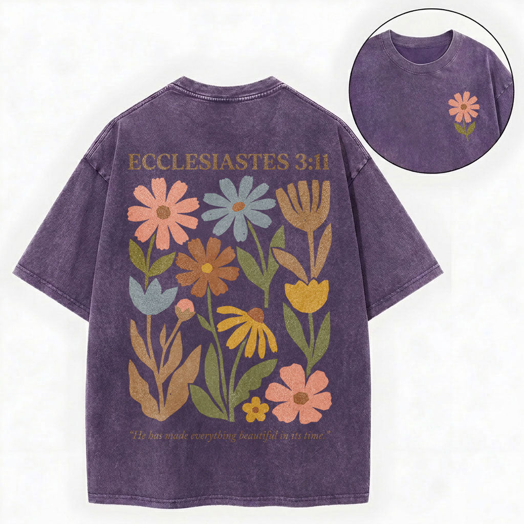 Ecclesiastes 3:11 Shirt – Floral Christian Vintage Unisex Washed Tee