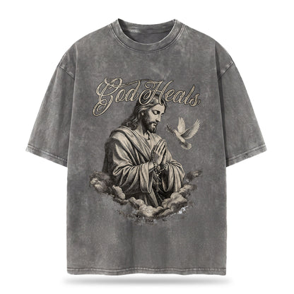 God Heals Christian Oversized Graphic T-Shirt – Vintage Christian Streetwear Tee