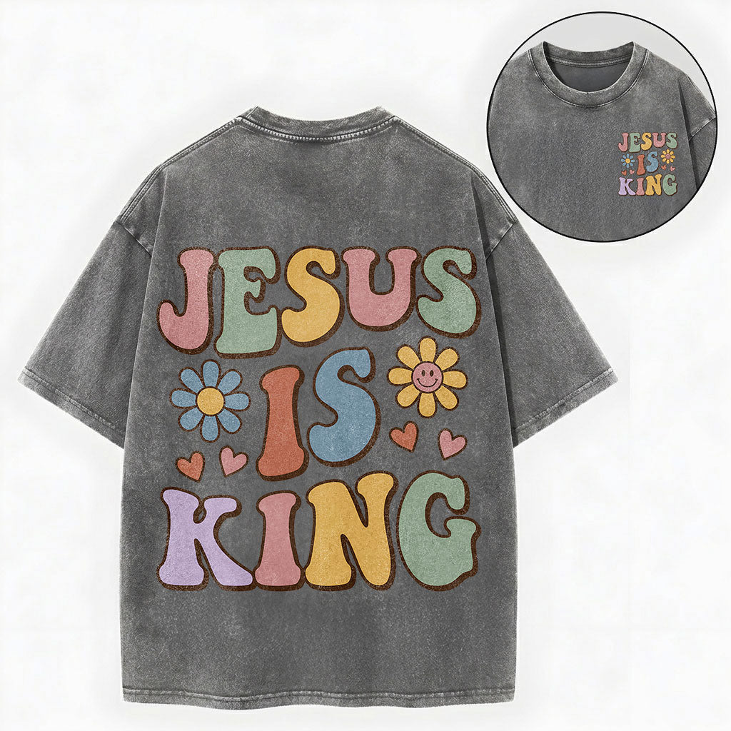 Jesus Is King – Retro Groovy Christian Vintage Unisex Washed Tee