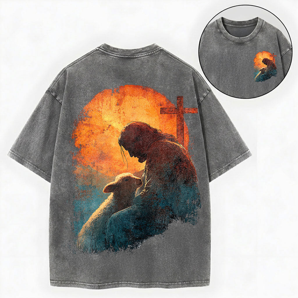 Jesus Lamb Shirt – Good Shepherd Christian Vintage Unisex Washed Tee