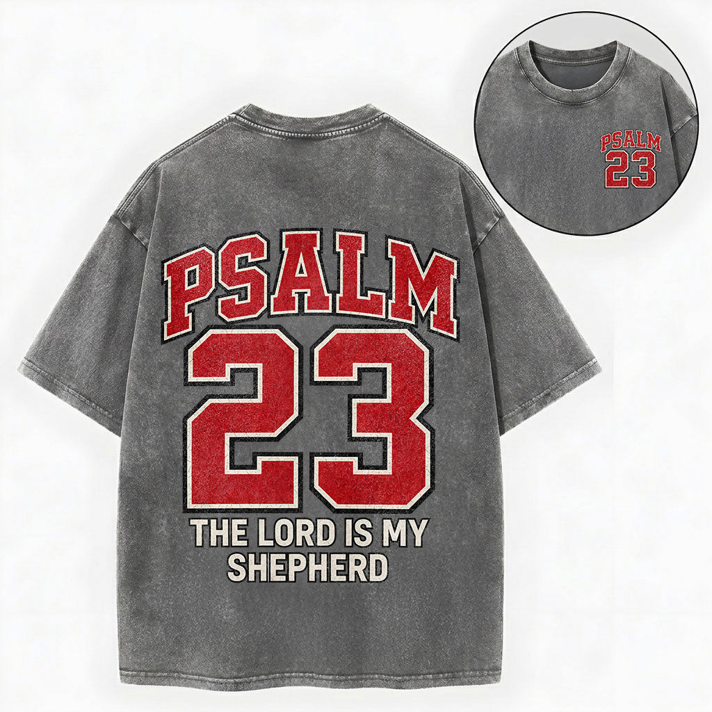 The Lord Is My Shepherd Shirt – Psalm 23 Varsity Christian Washed Tee