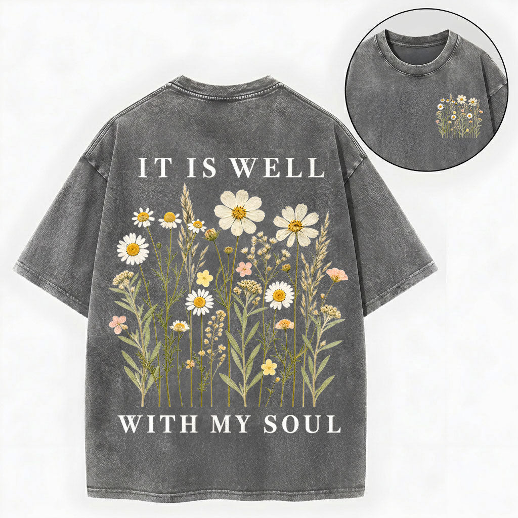 It Is Well With My Soul Shirt – Christian Vintage Unisex Washed Tee